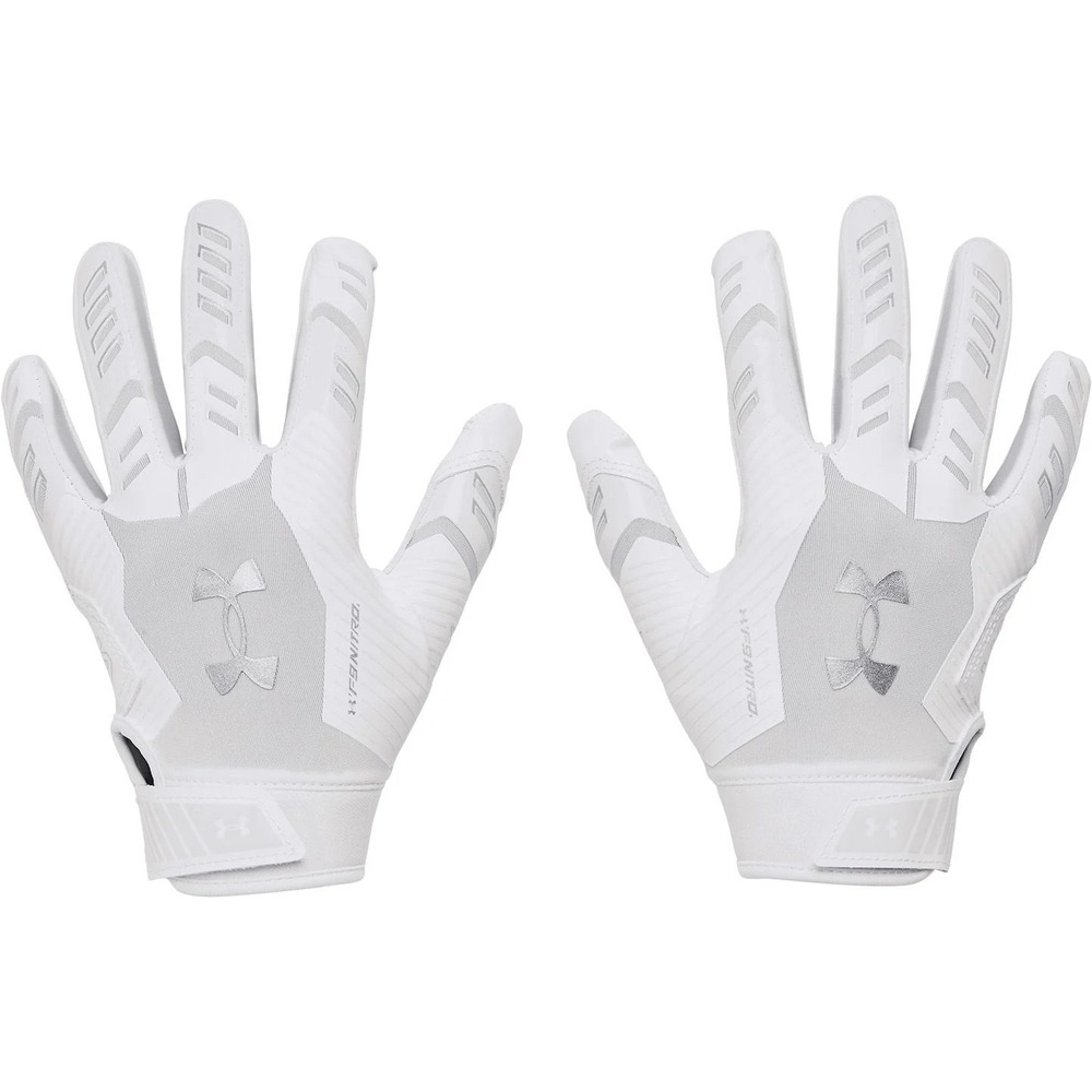 Under Armour F9 Youth Receiver Football Gloves - White/Silver, Medium